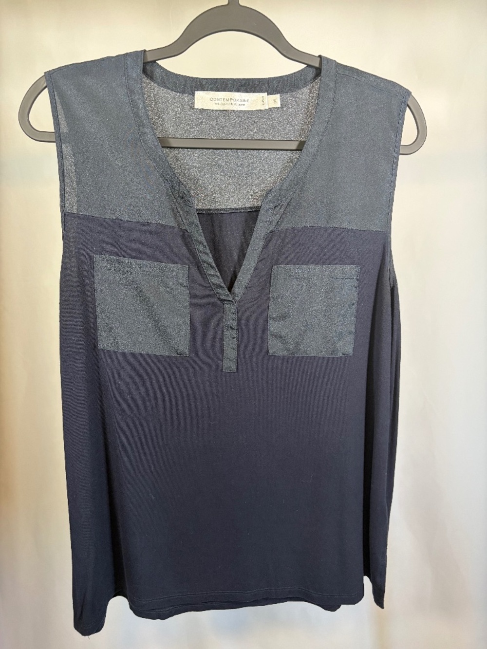 Contemporaine Exclusive Simons Mixed Media Sleeveless Blouse | XL | Navy Blue Sh